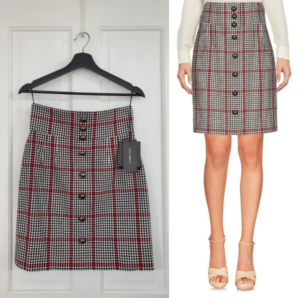 $890 Dolce & Gabbana Wool Blend Plaid Skirt IT 42 US 4 US 6 *BNWT